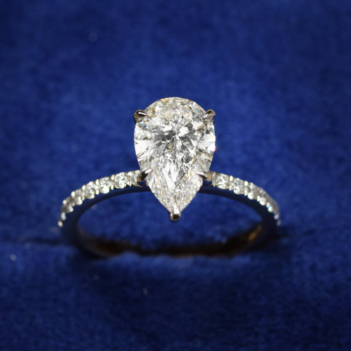14K Gold 2.30 CT Lab Grown Pear Cut Lab Diamond Engagement Ring