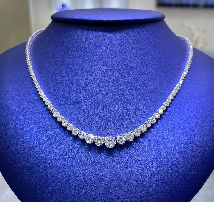 14K Gold 11.26ctw Lab Grown Round Graduating Diamond Necklace