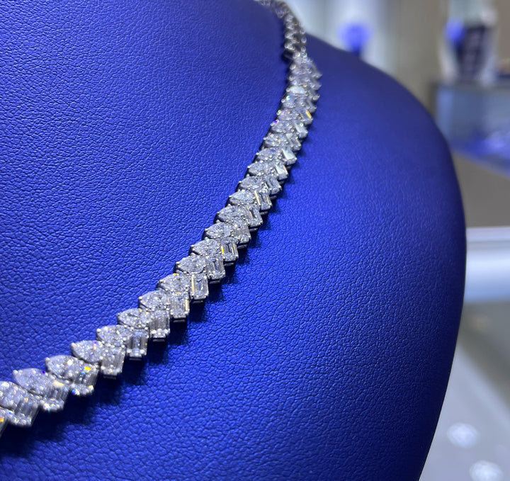 14K Gold 11.99ctw Lab Grown Pear Emerald Cut Diamond Necklace