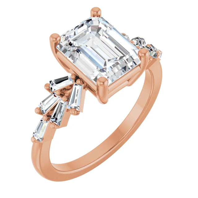 14K Gold Emerald Cut Accent Straight Baguette [2.07ctw] Lab-Grown Diamond [E - VS1] Engagement Ring