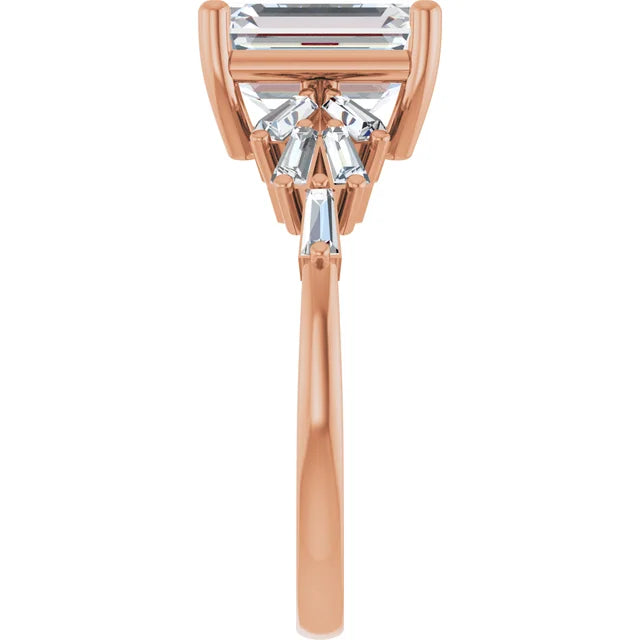 14K Gold Emerald Cut Accent Straight Baguette [2.07ctw] Lab-Grown Diamond [E - VS1] Engagement Ring