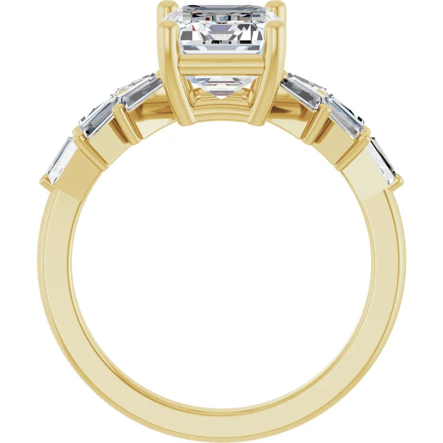 14K Gold Emerald Cut Accent Straight Baguette [2.07ctw] Lab-Grown Diamond [E - VS1] Engagement Ring