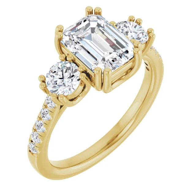 14K Gold Emerald Cut [2.09ctw] Lab-Grown Diamond [E - VVS2] Engagement Ring