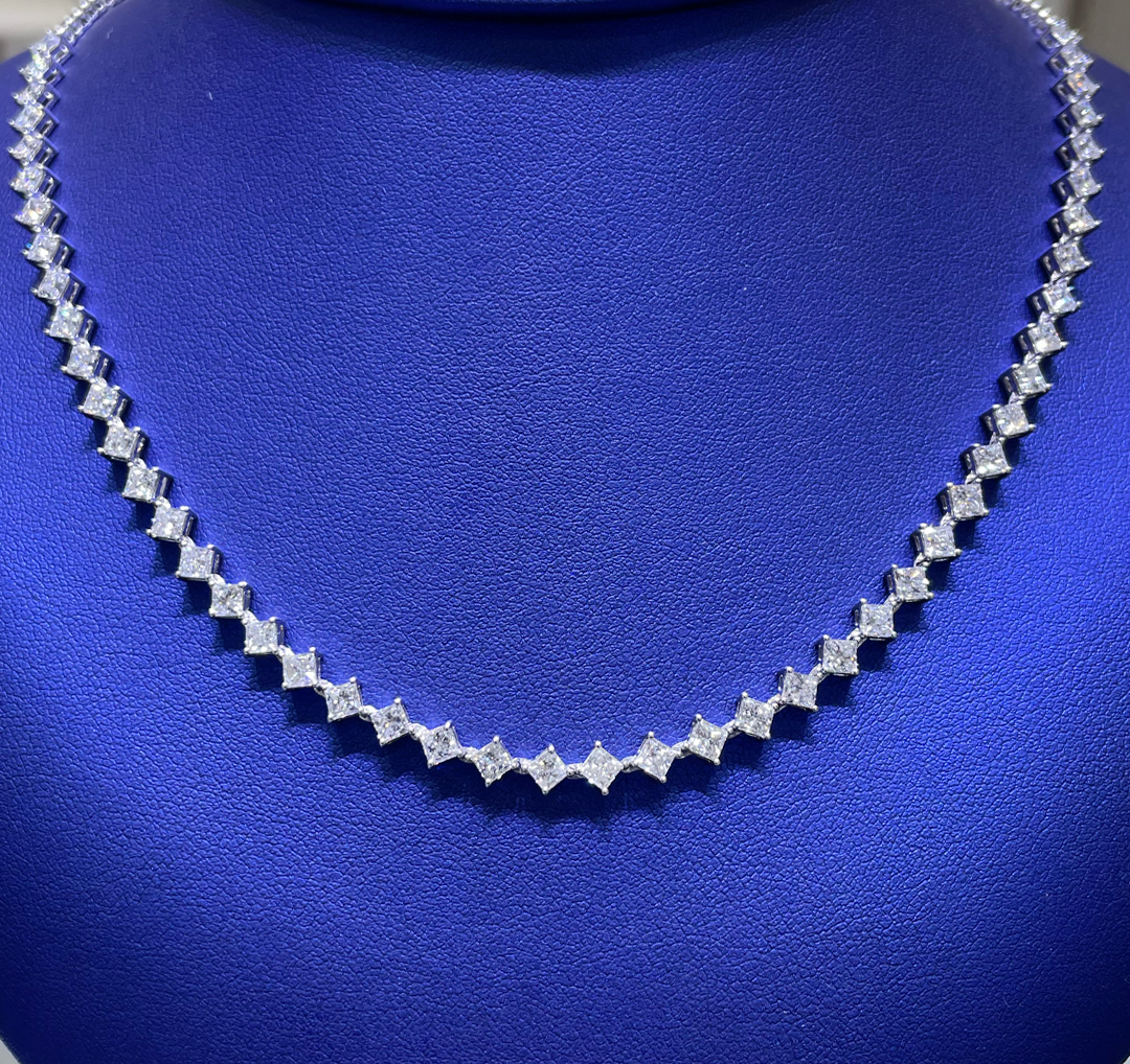 14K Gold 8.39ctw Lab Grown Princess Cut Diamond Necklace