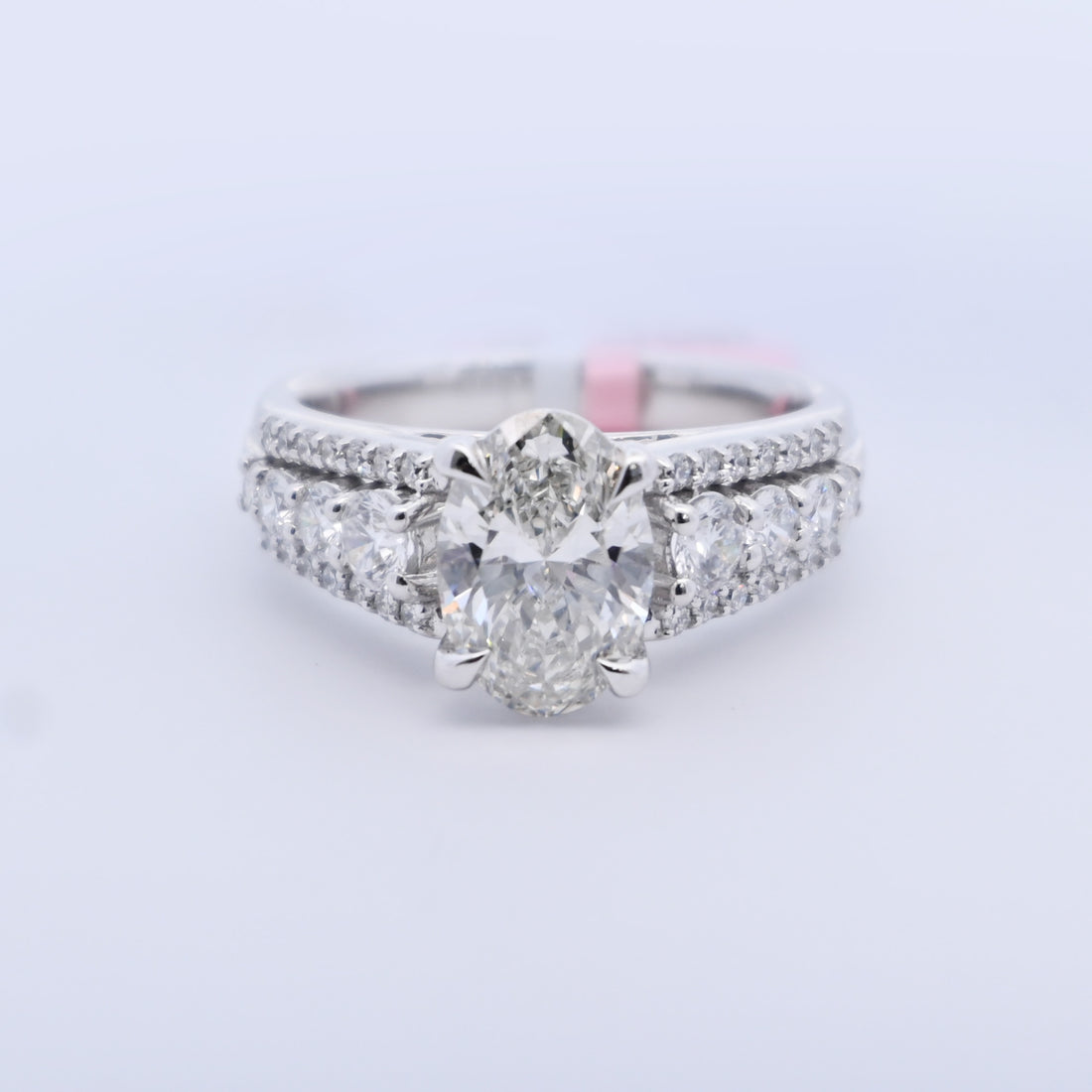 14K Gold 2.85 CT Lab Grown Oval Cut Three Row Diamond Engagement Ring