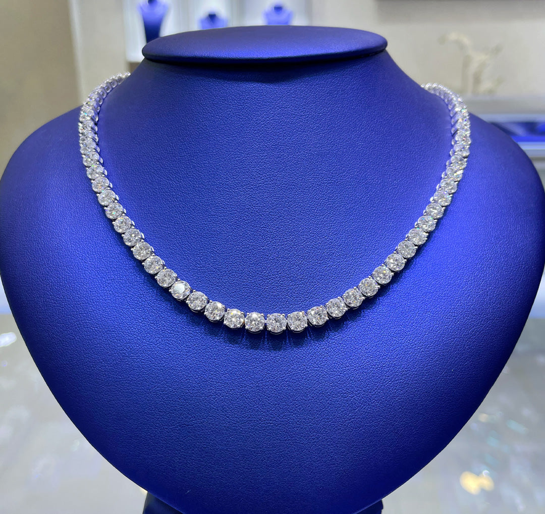 14K Gold 41.81ctw Lab Grown Round Cut Tennis Diamond Necklace