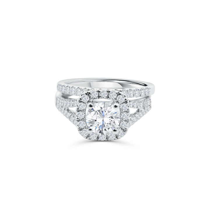 10K Gold 1.75CT Halo Split Shank Round Diamond Engagement Bridal Set