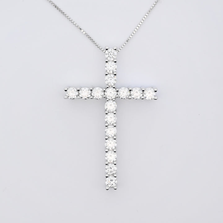 14K Gold 1.00 CT Lab Grown Round Diamond Cross Pendant with Chain