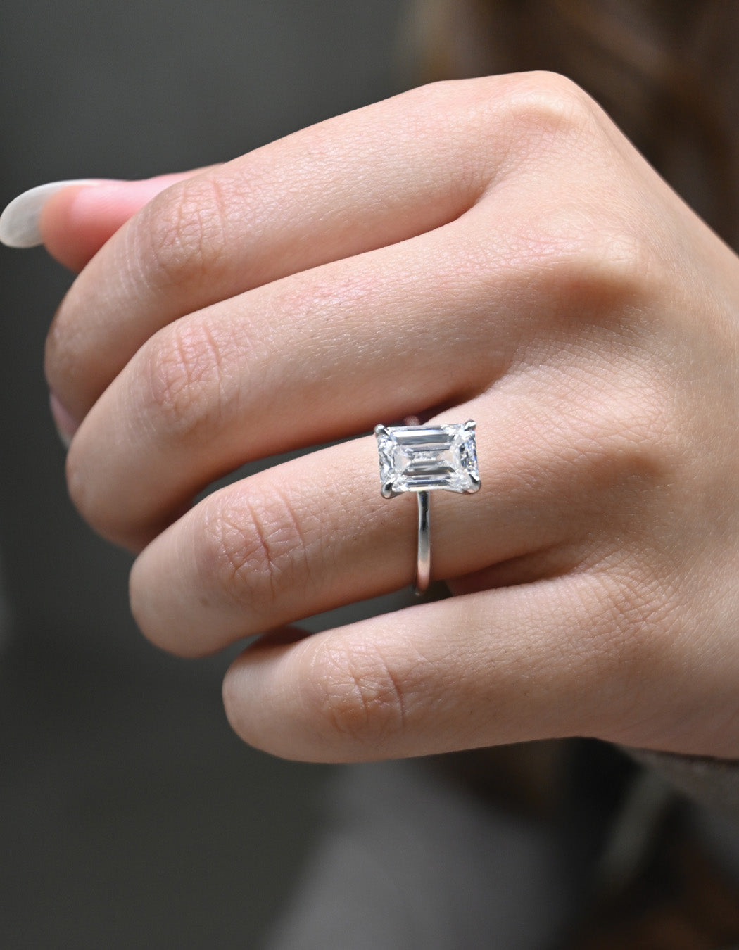 14K Gold 4.02CT Emerald Cut Diamond Engagement Ring