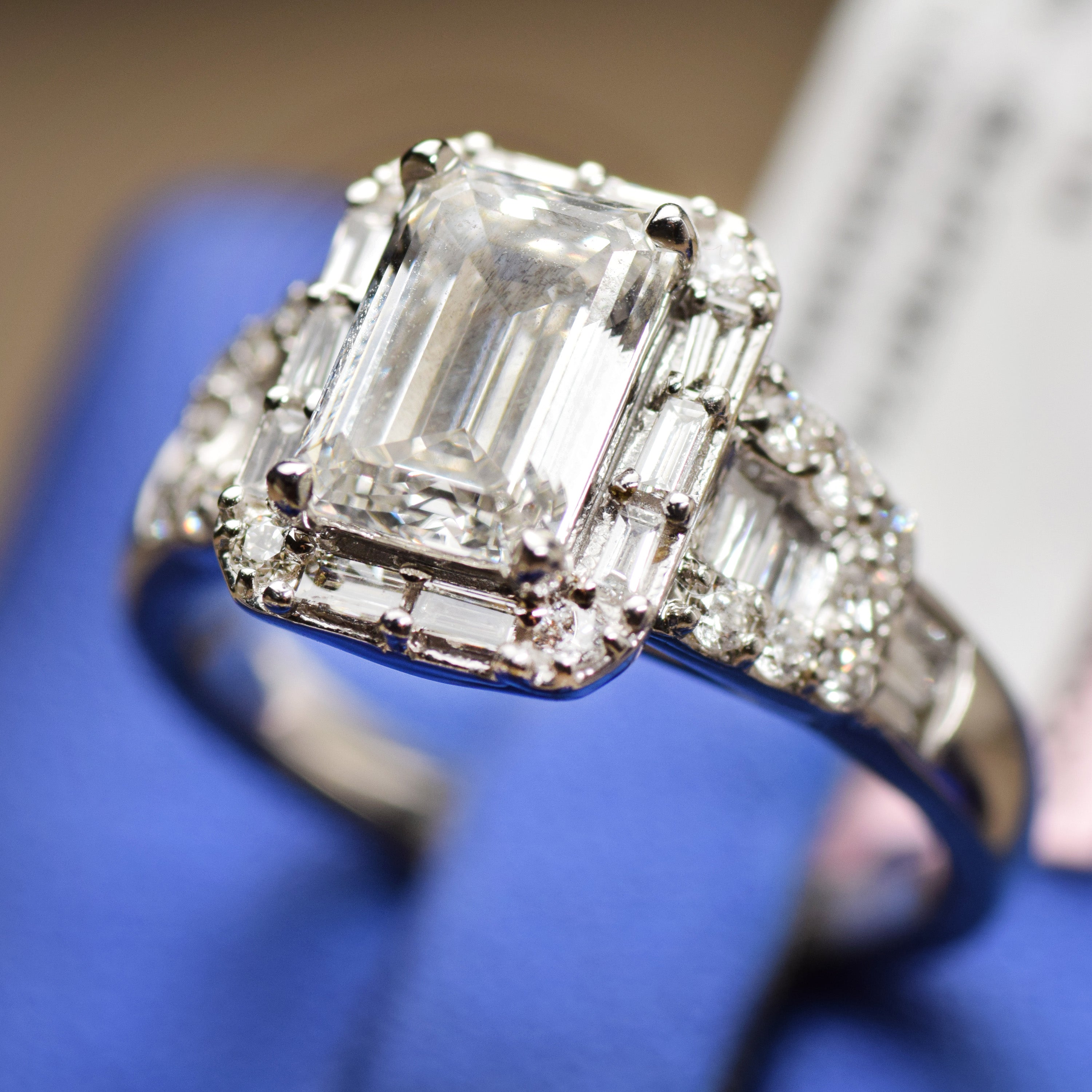 14K Gold 2.83 CT Lab Grown Emerald Cut Lab Diamond Engagement Ring