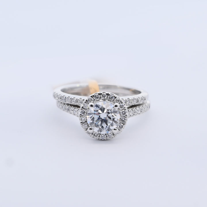 14K Gold 1.50 CT Lab Grown Round Cut Halo 4 Prong Diamond Engagement Bridal Set