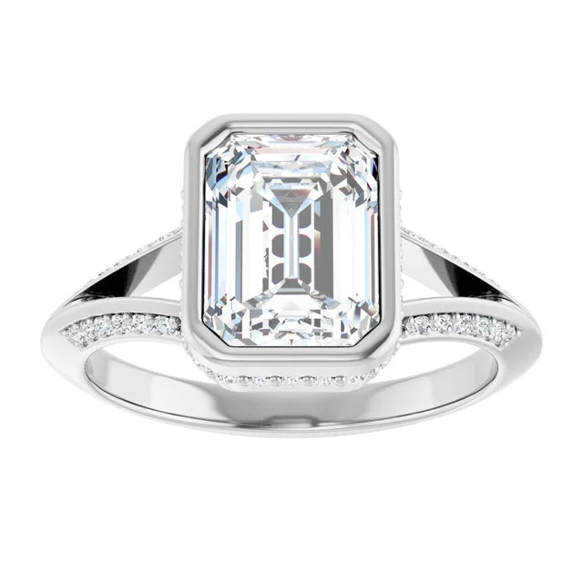 14K Gold Emerald Cut Bezel with Side Stones [2.22 ctw] Lab-Grown Diamond [F - VS1] Engagement Ring