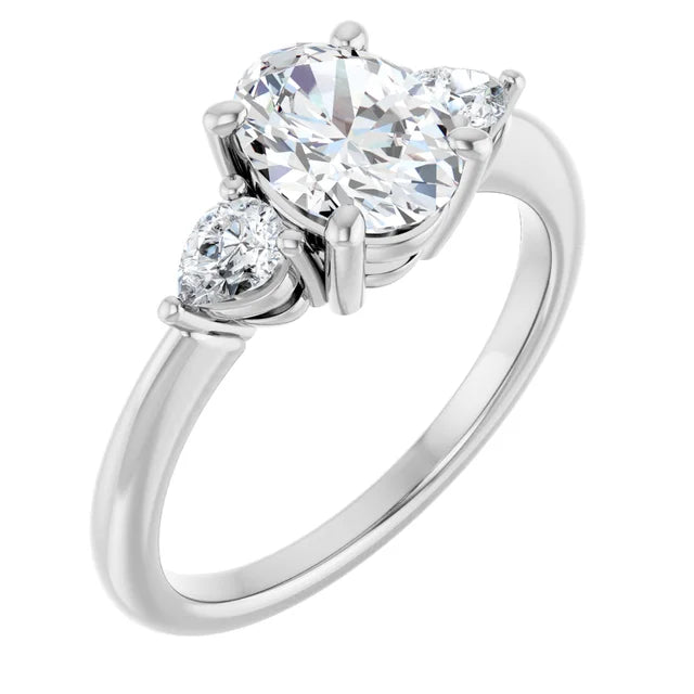 14K Gold Oval Lab-Grown Diamond 1.01 CTW VVS1/D Side Pear Cut Engagement Ring