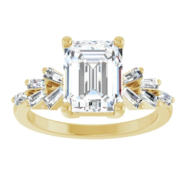 14K Gold Emerald Cut Accent Straight Baguette [2.07ctw] Lab-Grown Diamond [E - VS1] Engagement Ring