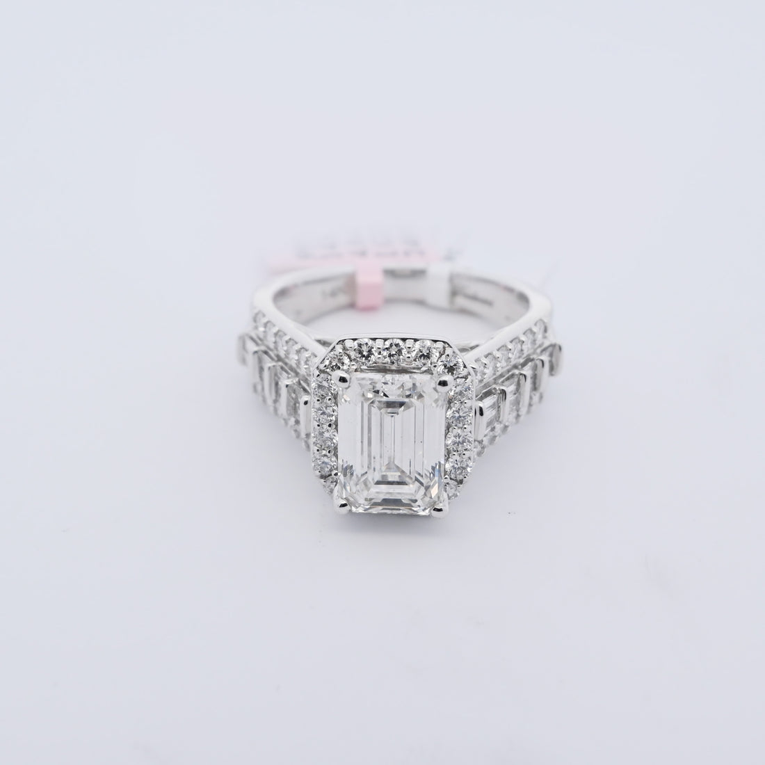 14K Gold 4.03 CT Lab Grown Emerald Cut Baguette & Round Diamond Engagement Ring