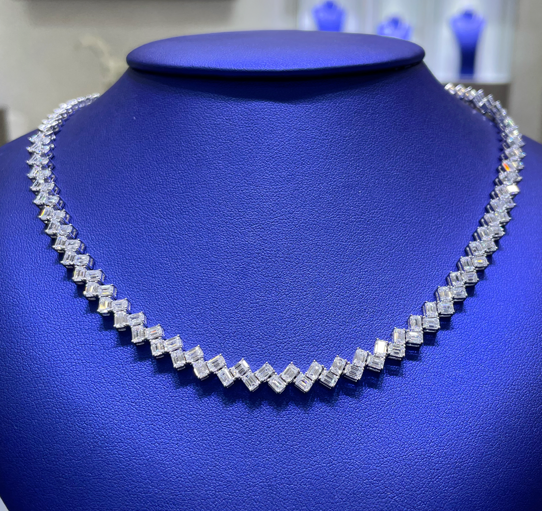 14K Gold 12.95ctw Lab Grown Emerald Cuts Diamond Necklace