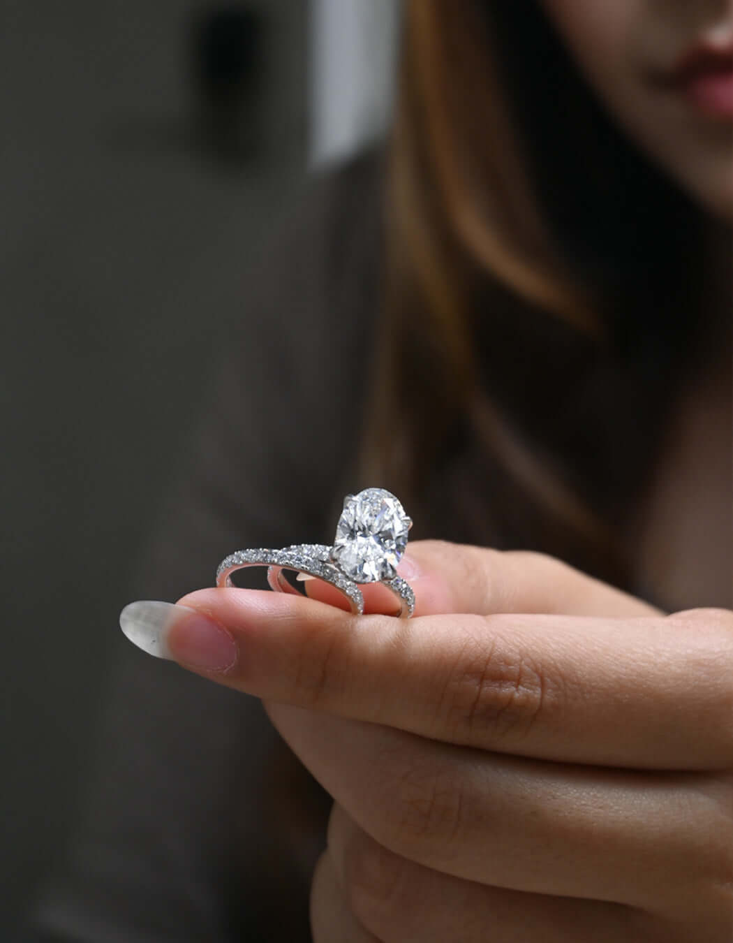 10K Gold 5 CT Lab Grown Oval Cut Halo Wedding Bridal Ring Set