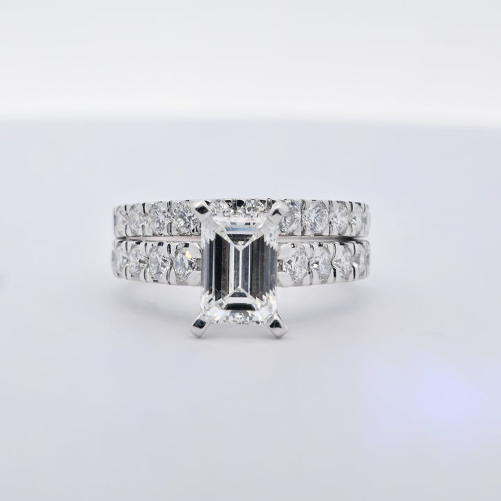 14K Gold 2.67 CT Lab Grown Emerald Cut Bridal Set Diamond Engagement Ring