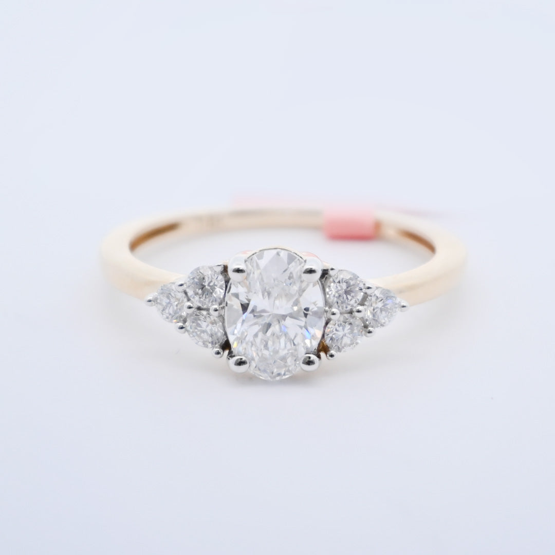 14K Gold 1.04 CT Lab Grown Oval Cut Half Moon Engagement Ring