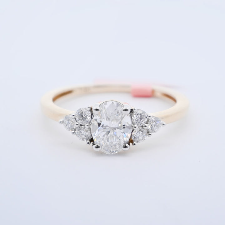 14K Gold 1.04 CT Lab Grown Oval Cut Half Moon Engagement Ring