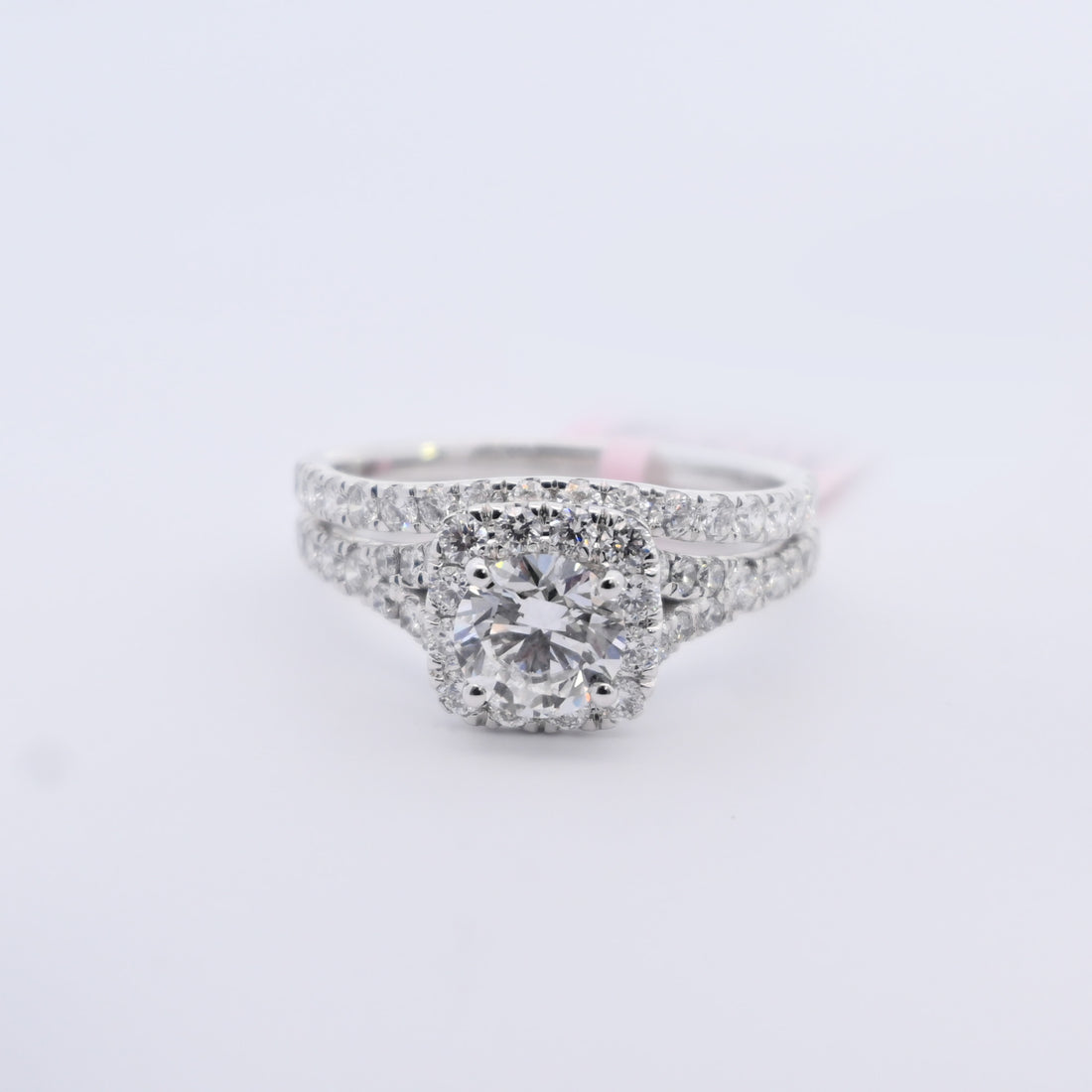 14K Gold 1.95 CT Lab Grown Round Cut Split Shank Halo Diamond Engagement Bridal Set