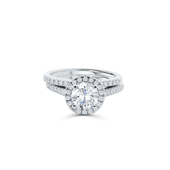 14K Gold 1.50CT Halo Round 4 Prong Diamond Engagement Bridal Set