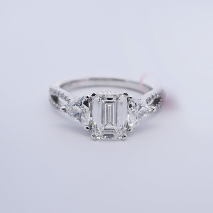 14K Gold 3.45 CT Lab Grown Emerald Cut Wedding Engagement Ring