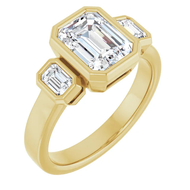 14K Gold Emerald Cut Bezel Set [2.07ctw] Lab-Grown Diamond [E - VS1] Engagement Ring