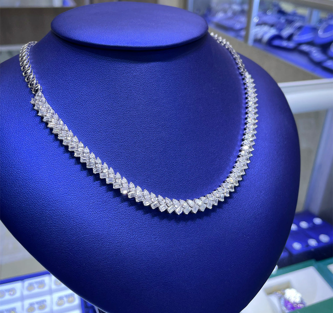 14K Gold 11.99ctw Lab Grown Pear Emerald Cut Diamond Necklace