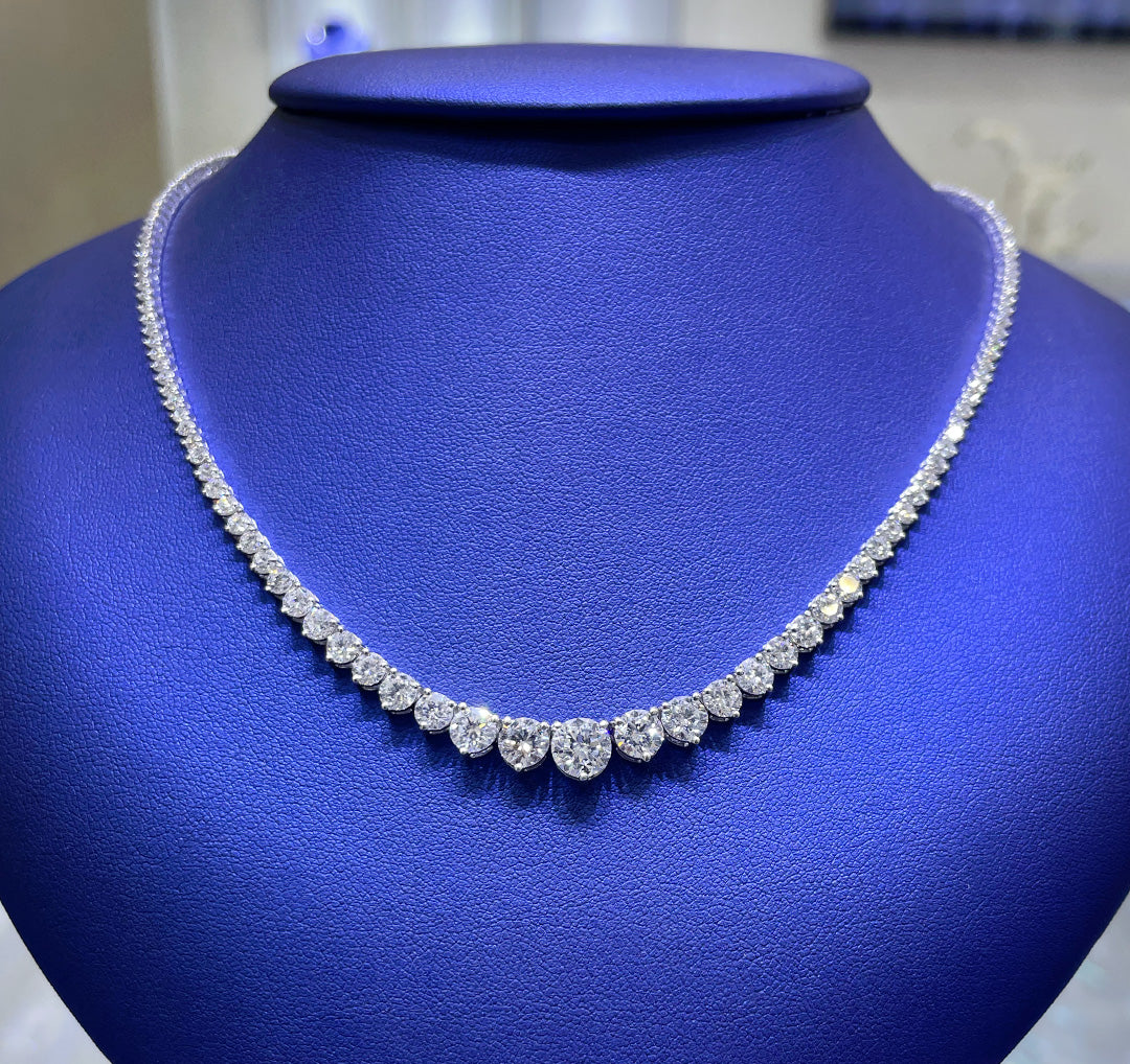 14K Gold 11.26ctw Lab Grown Round Graduating Diamond Necklace