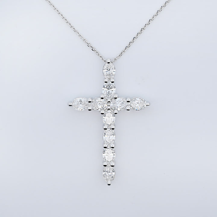 14K Gold 2.01 CT Oval Cut Lab Grown Prong Set Diamond Cross with Chain