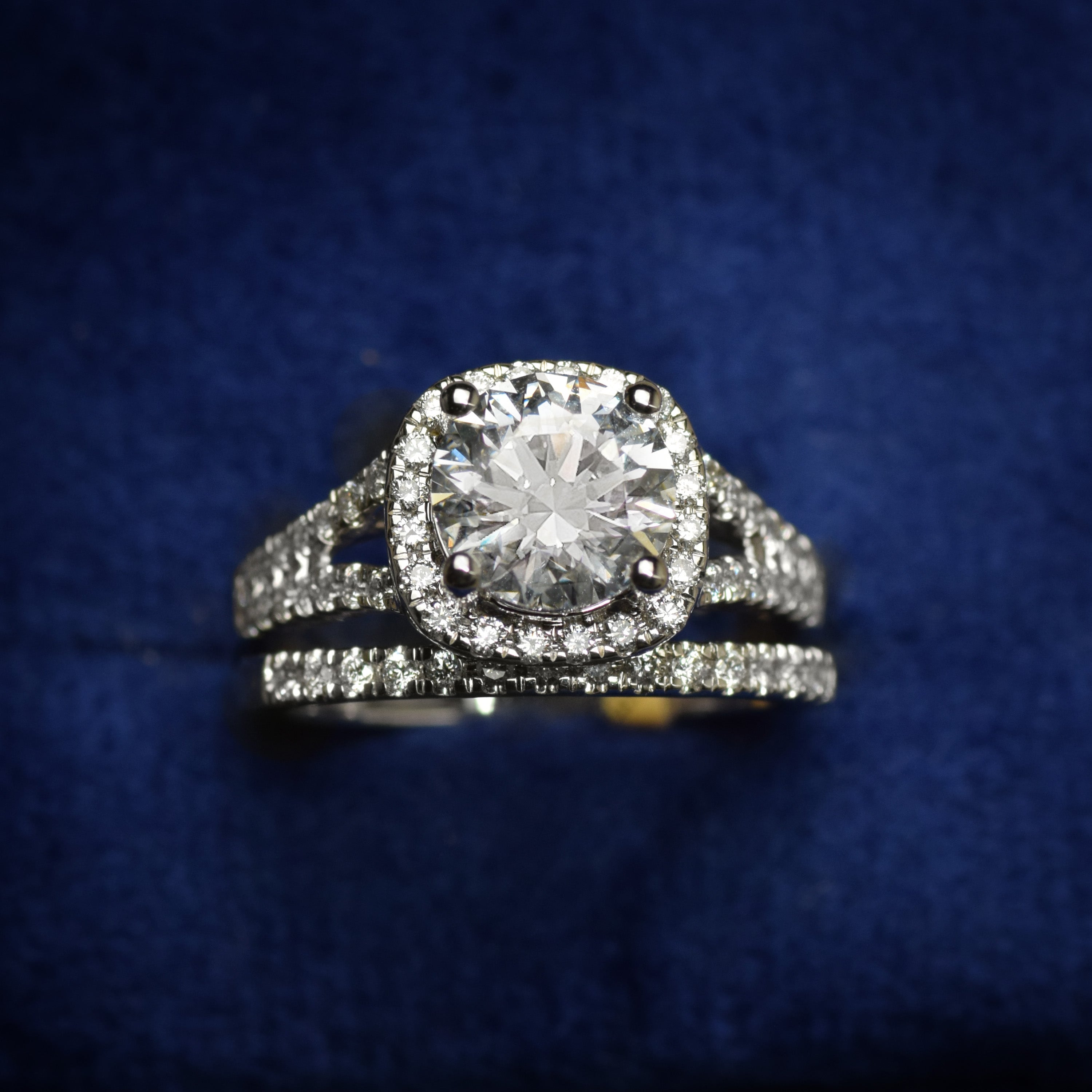 14K Gold 2.70 CT Lab Grown Round Cut Halo Curved Band Lab Diamond Bridal Wedding Set