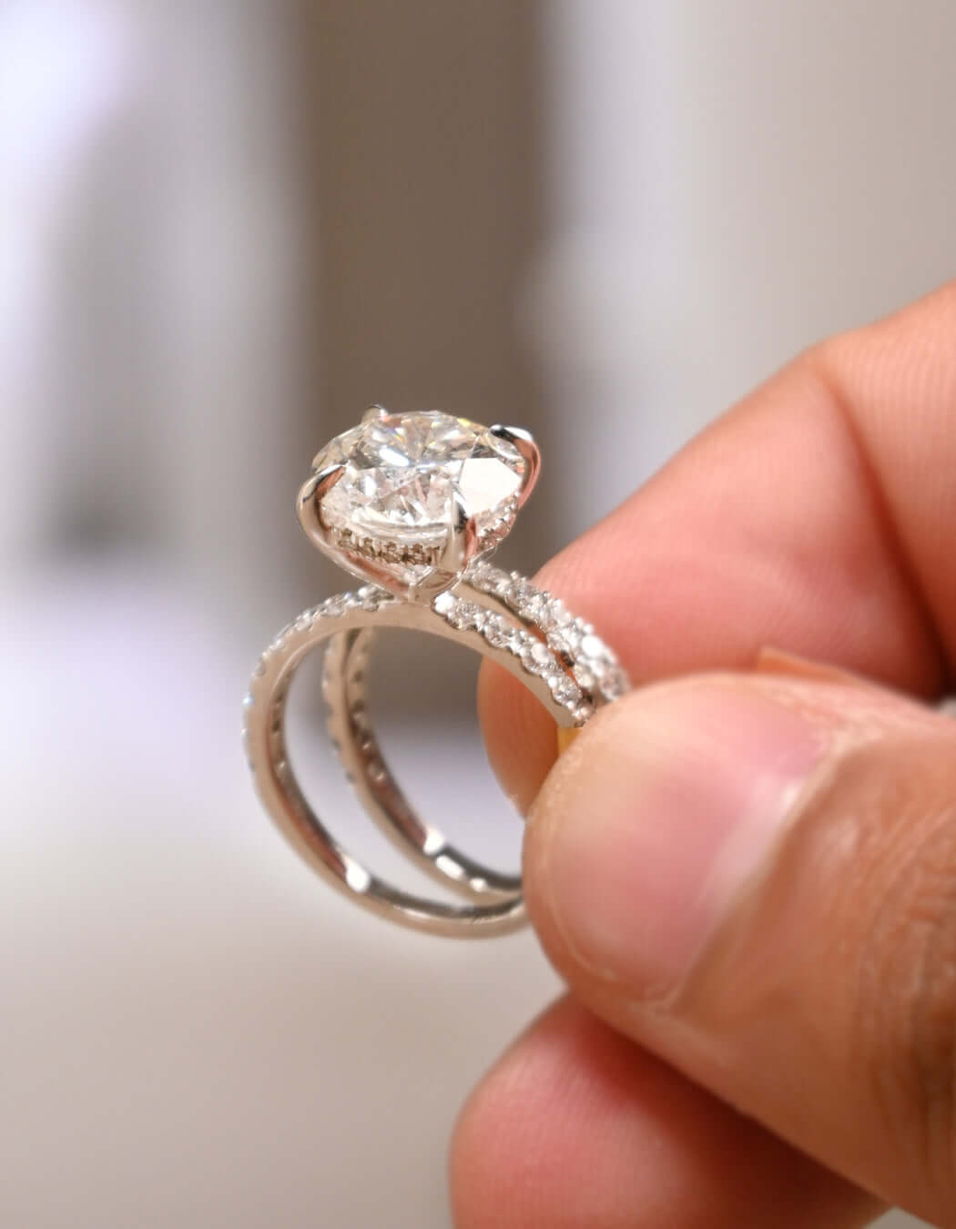 10K Gold 5CT Lab Grown Round Cut Halo Wedding Bridal Ring Set