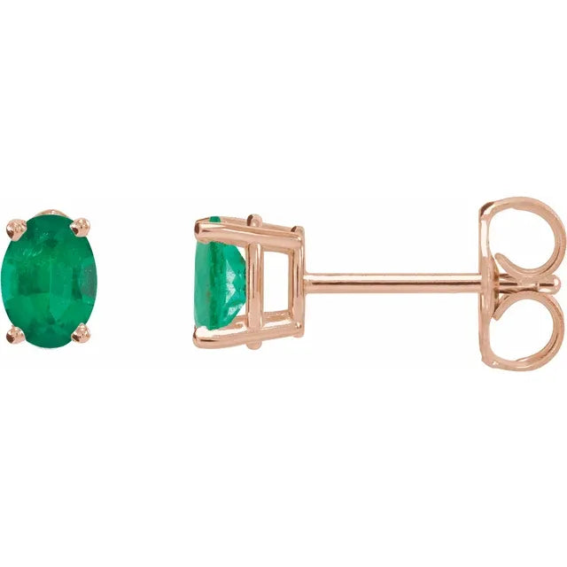 14K Lab-Grown Oval Cut Emerald Earrings