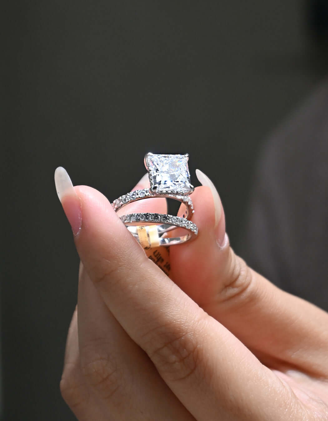 10K Gold 5CT Lab Grown Princess Cut Halo Wedding Bridal Ring Set