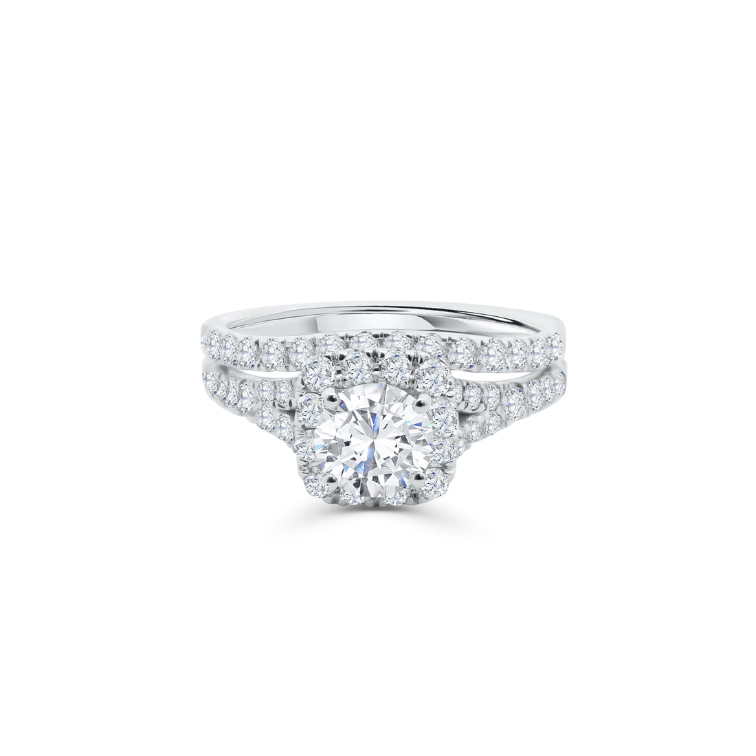 14K Gold 1.95CT Halo Split Shank 4 Prong Round Diamond Engagement Bridal Set