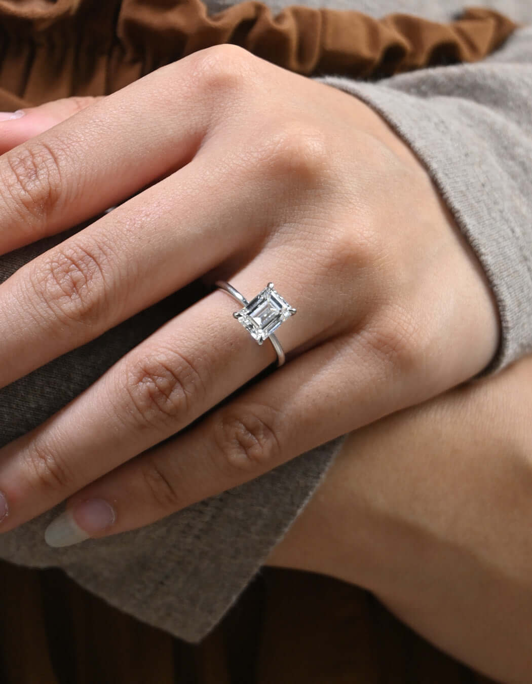 14K Gold 2.88CT Emerald Cut Solitaire Diamond Engagement Ring