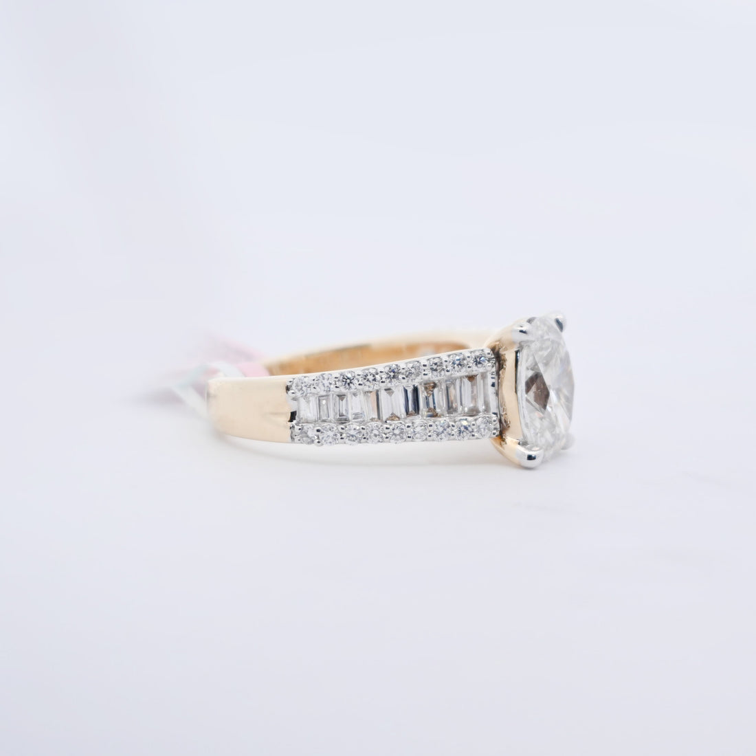 14K Yellow Gold 2.94 CT Lab Grown Oval Cut Baguette & Solitaire Diamond Engagement Ring