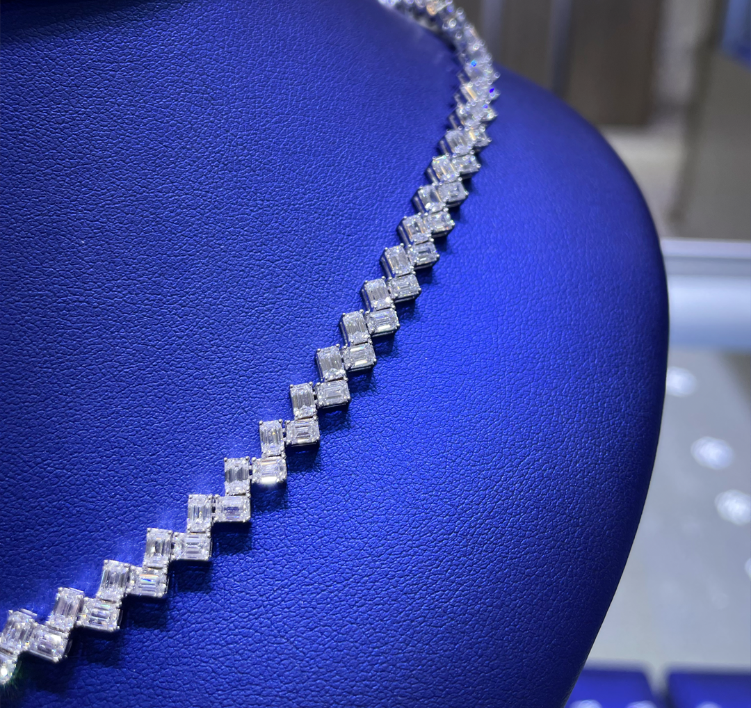 14K Gold 12.95ctw Lab Grown Emerald Cuts Diamond Necklace