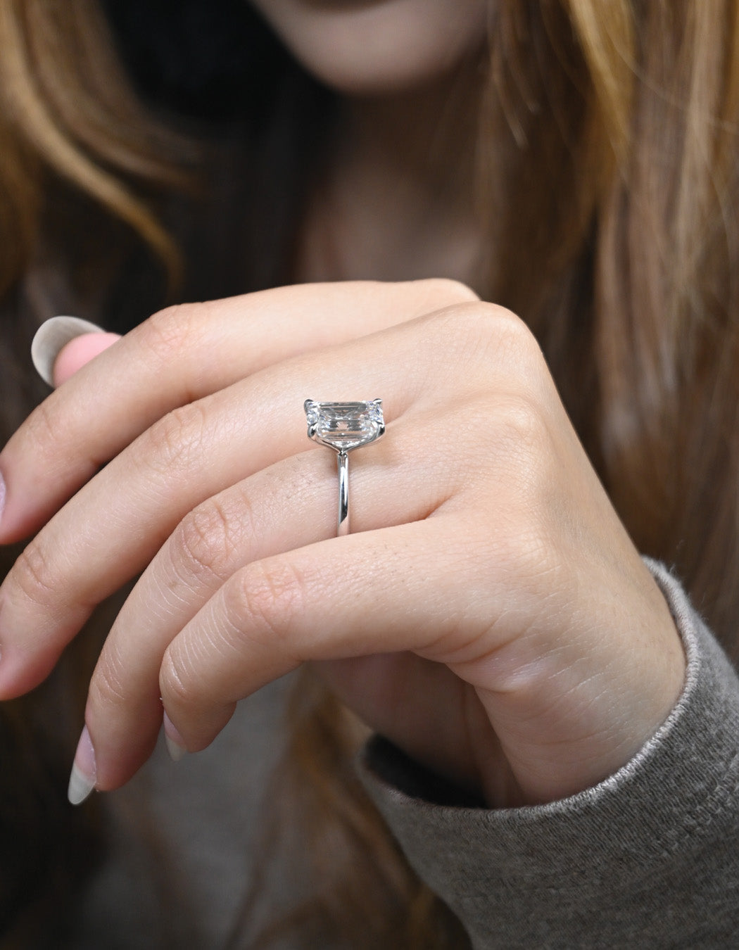 14K Gold 4.02CT Emerald Cut Diamond Engagement Ring