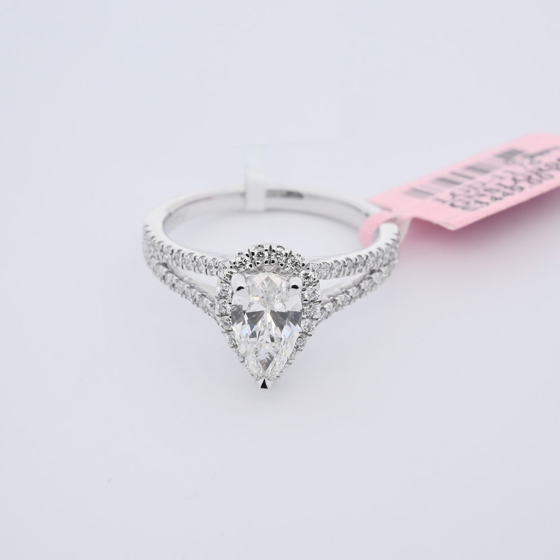 14K Gold 1.42 CT Lab Grown Pear Shape Cut Halo Set Diamond Engagement Ring