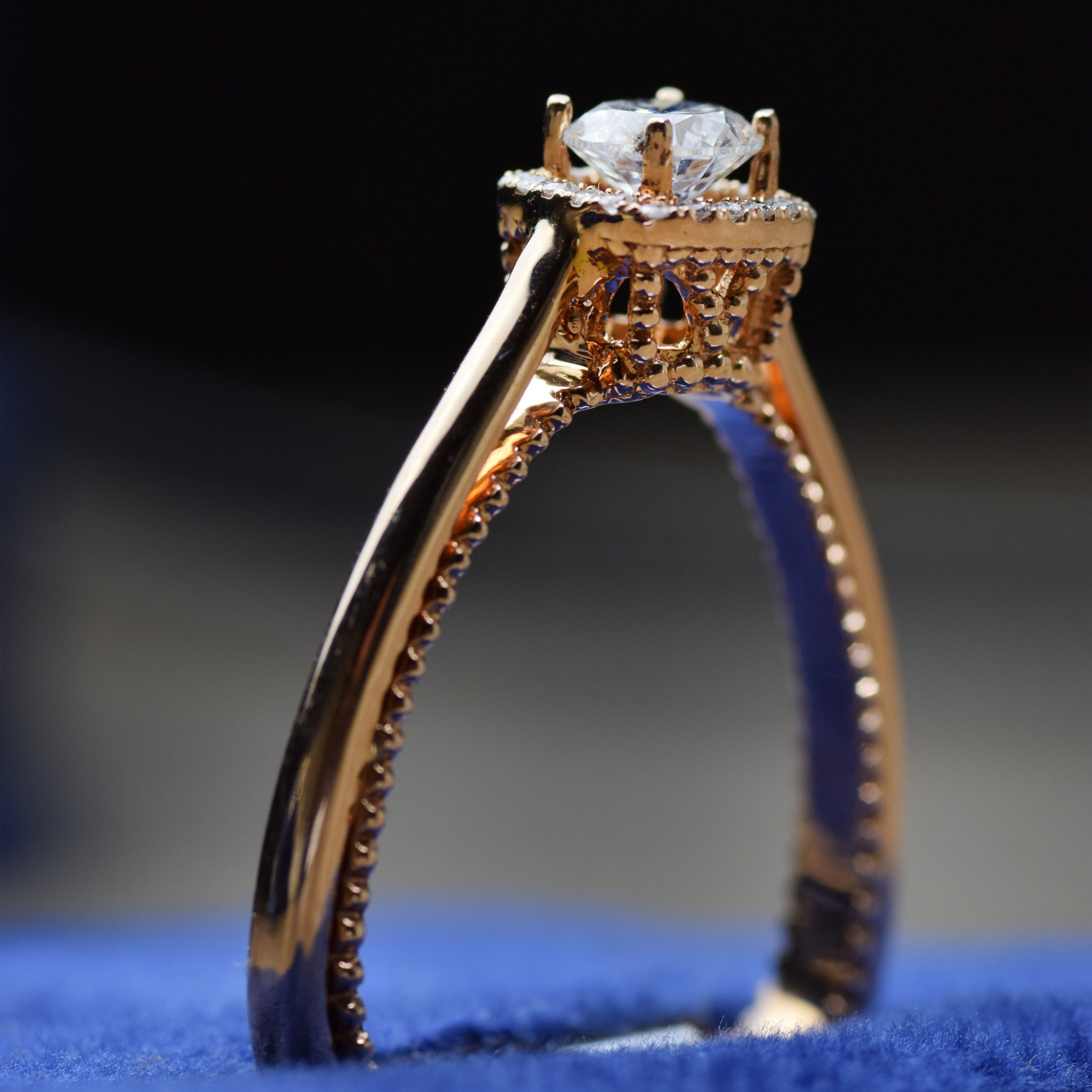 14K Gold 0.70 CT Lab Grown Round Triangle Shaped Lab Diamond Engagement Ring