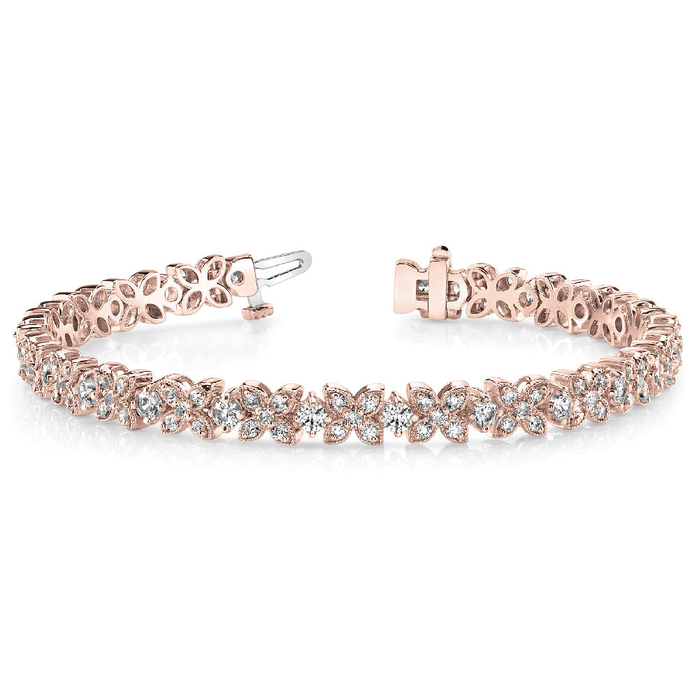 14K Flower Shaped Diamond Tennis Bracelet