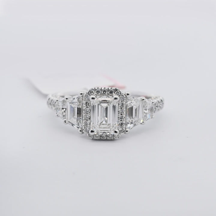 14K Gold 3.04 CT Lab Grown Emerald Cut Halo Set Diamond Engagement Ring