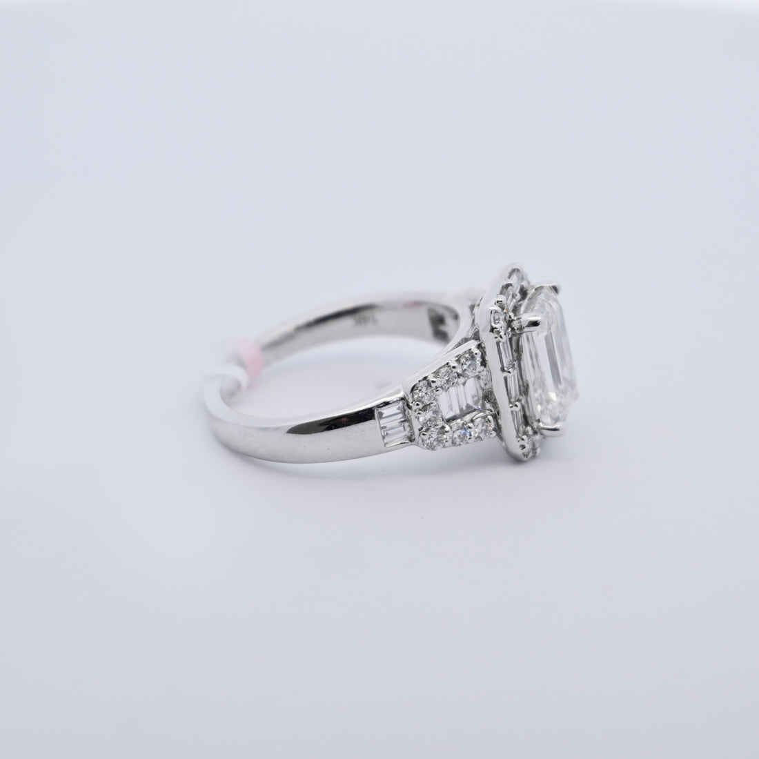 14K Gold 2.83 CT Lab Grown Emerald Cut Halo Set Diamond Engagement Ring