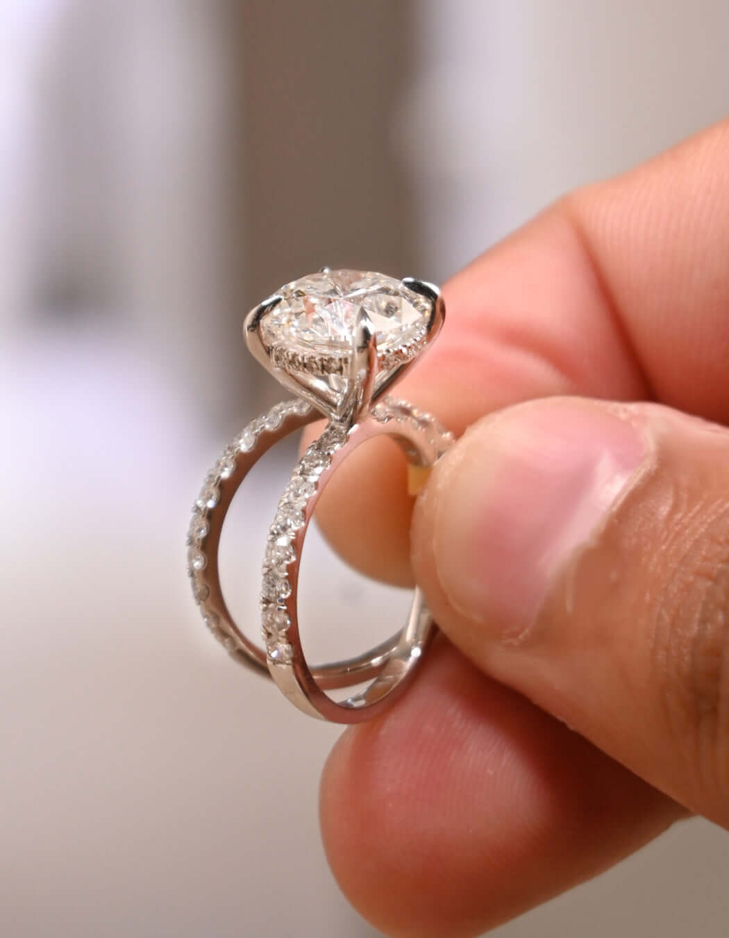 10K Gold 5CT Lab Grown Round Cut Halo Wedding Bridal Ring Set