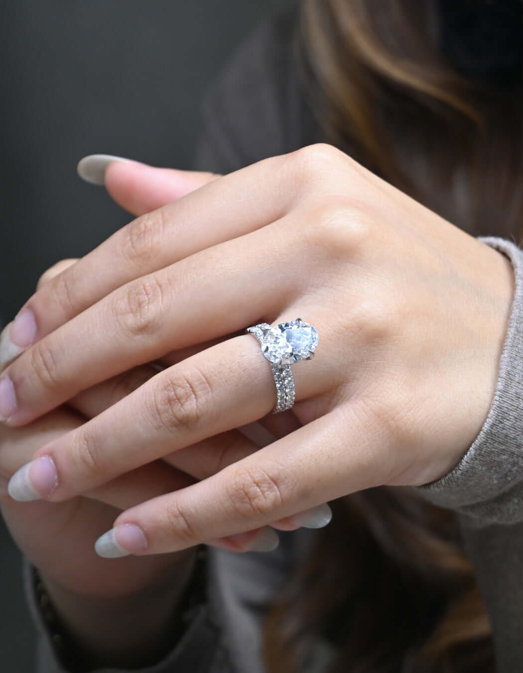 10K Gold 5 CT Lab Grown Oval Cut Halo Wedding Bridal Ring Set