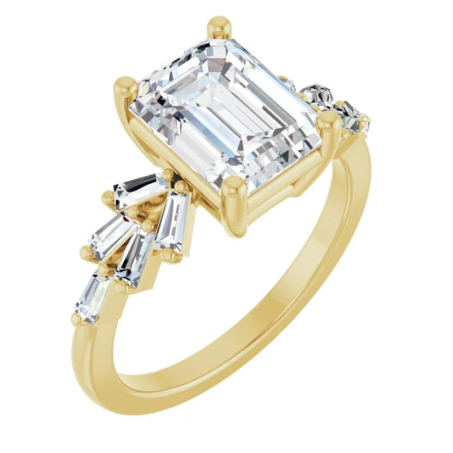 14K Gold Emerald Cut Accent Straight Baguette [2.07ctw] Lab-Grown Diamond [E - VS1] Engagement Ring