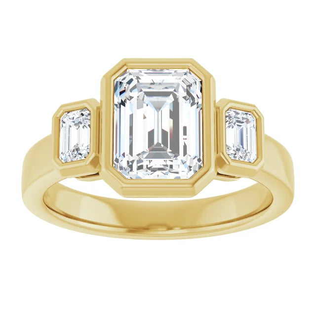 14K Gold Emerald Cut Bezel Set [2.07ctw] Lab-Grown Diamond [E - VS1] Engagement Ring
