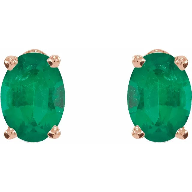14K Lab-Grown Oval Cut Emerald Earrings